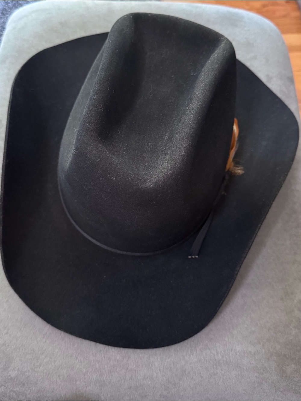 Classic Black Felt Cowboy Hat with Feather Trim